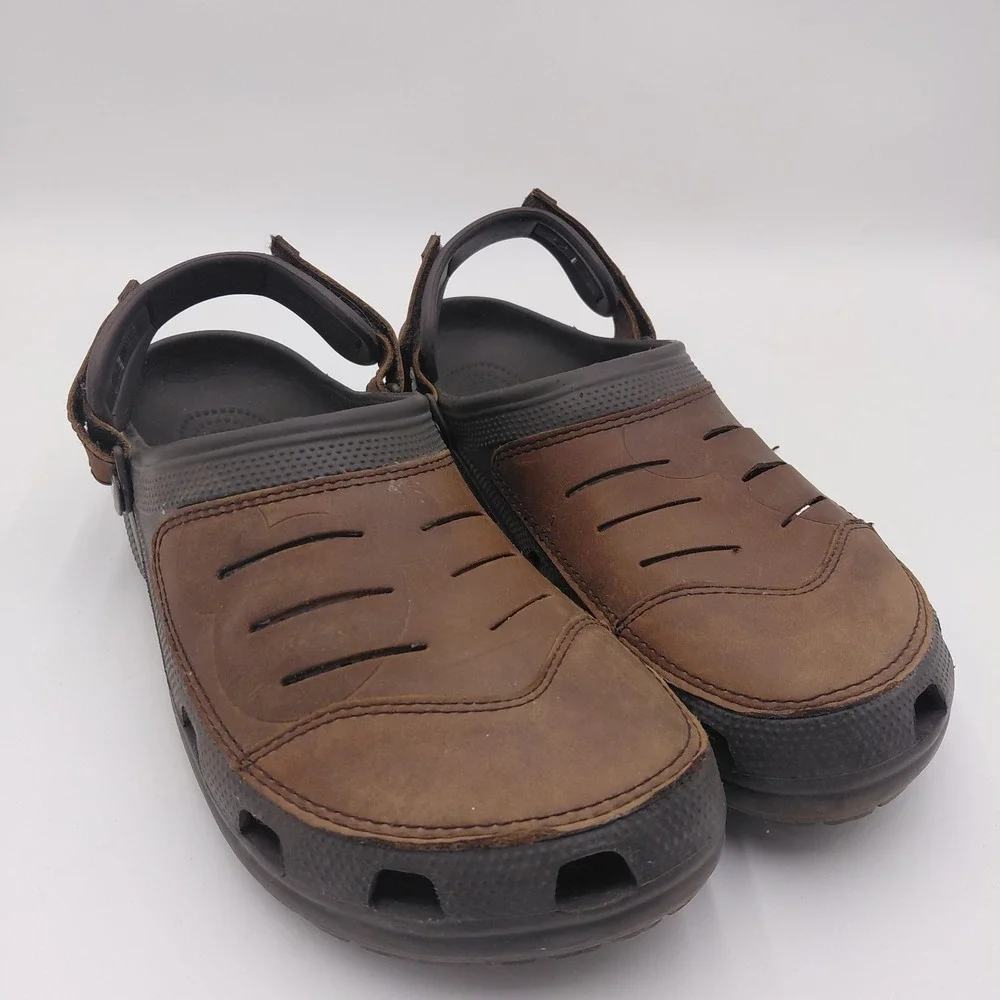 Crocs Yukon Clogs Mens 13 Leather Upper Slip On Back Strap Embossed Mickey